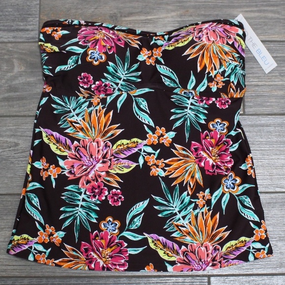 NWT Into the Bleu by Amerex Brown Floral Tankini Top Size 6 Strapless Swimsuit - Picture 2 of 8